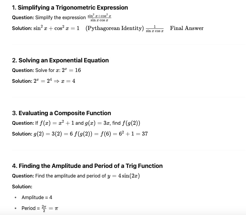 Common Pre Calculus Questions (with Examples and Solutions)