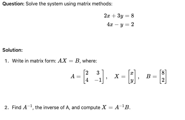 Solving a System of Equations Using Matrices